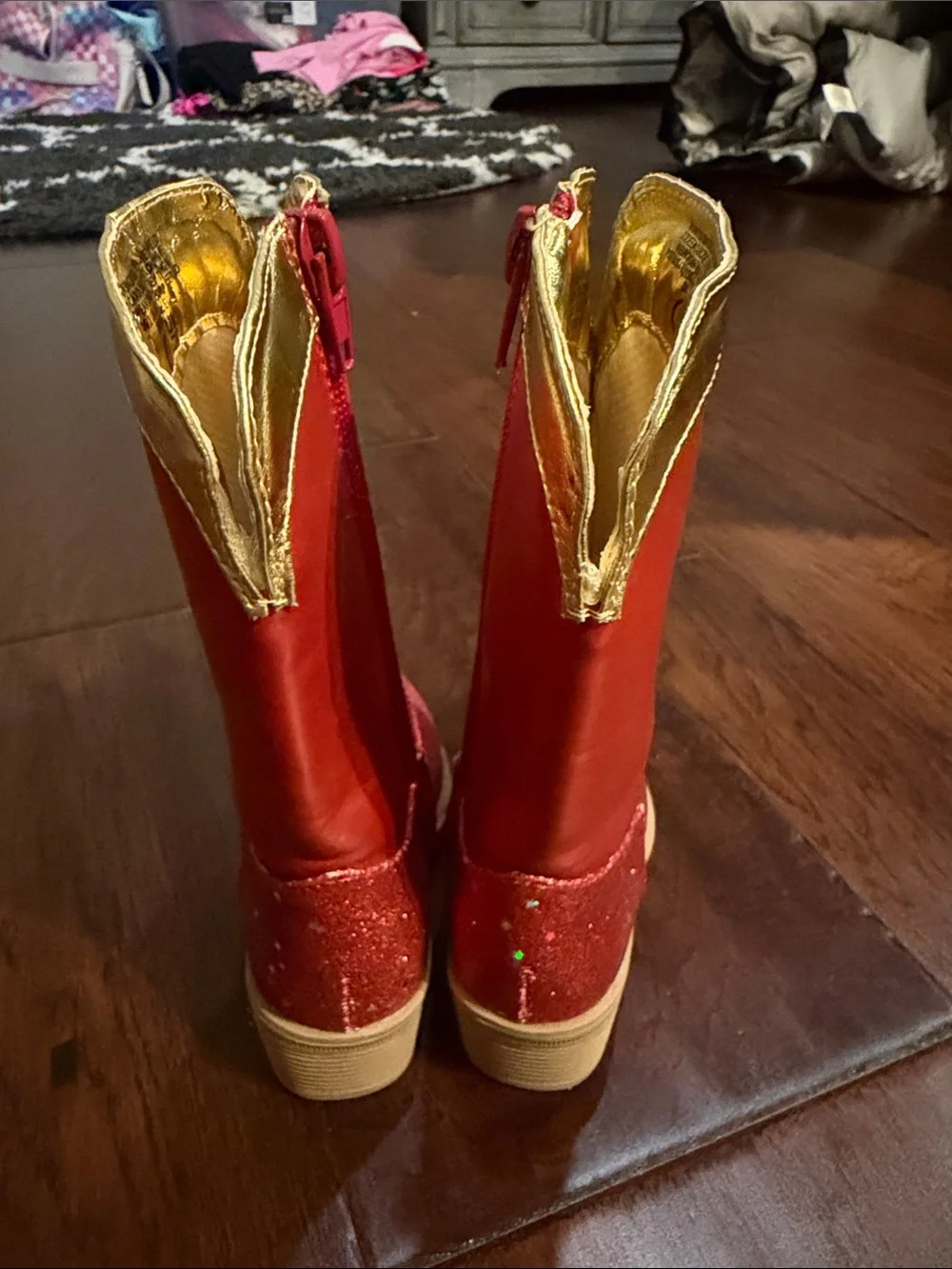 Disney Red Glitter Cowboy Boots with Gold Trim